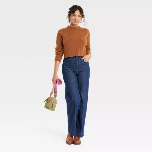 A504-B โข Crew Neck Cashmere-Like Pullover Cropped Knit Sweater - Picture 3 of 3